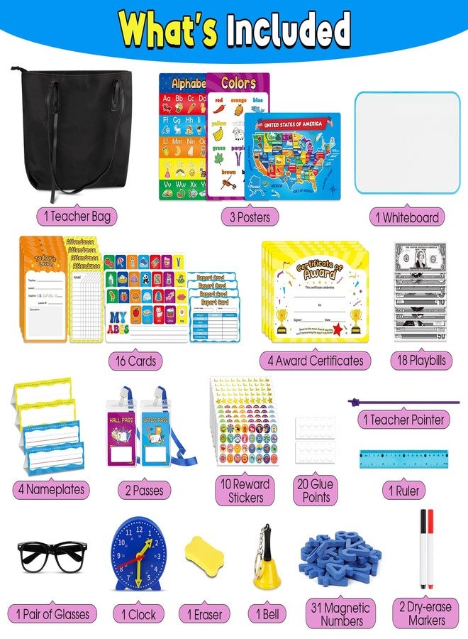SkilLify Pretend Play Teacher Set for Kids, Classroom Role Playset with Whiteboard, Magnetic Numbers, Alphabet Posters, USA Maps, Money Games, Teacher Supplies Educational Toys Gift for Boys Girls - Image 3